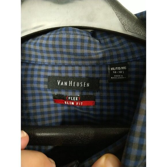 Van Huesen Blue Grey Checkered Long Sleeve Flex Slim Shirt. Size XXL - Picture 12 of 12